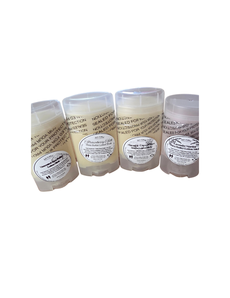 4 sticks of body butter inside deodorant tubes sold as Glow Now Shea Butter Lotion Sticks